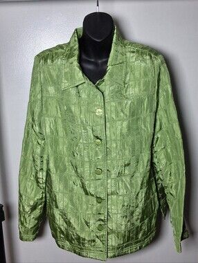 Vintage TanJay Green Textured Crinkle Button-Up Shirt Jacket Shacket Size 14
